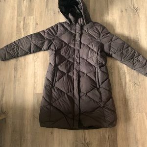 Black puffy North Face long coat